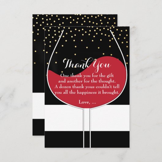 Das schwarze Rotwein-Glasgold u. das Weiß dankt Dankeskarte (Vorne/Hinten)