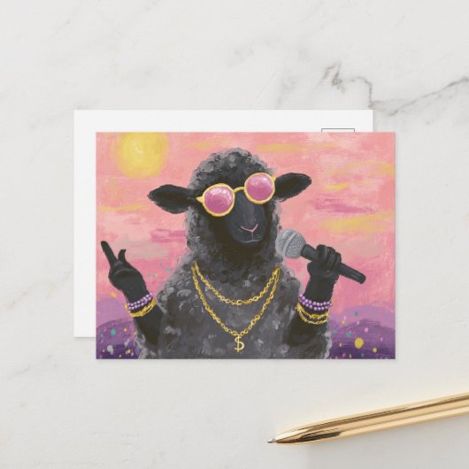 Das schwarze Schaf, das rockt Postkarte (Vorderseite/Rückseite Beispiel)