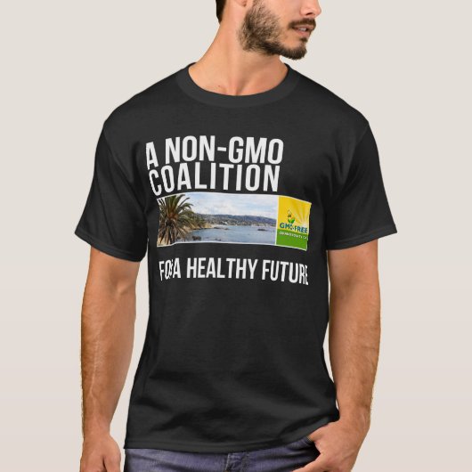 Das schwarze Shirt der GMO-Freien orange (Vorderseite)