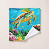Das Schwimmen der Schildkröten im Meer Badhandtuch Set (Waschlappen)