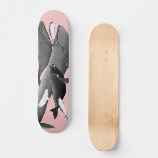 Das Schwimmen der Wale Illustration Art Whale Pink Skateboard (Vorderseite)