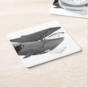 Das Schwimmen der Wale Illustration Art Whale Whit Rechteckiger Pappuntersetzer
