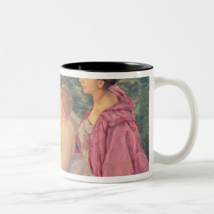 Das Schwimmen oder zwei Mütter u. ihre Kinder auf Zweifarbige Tasse