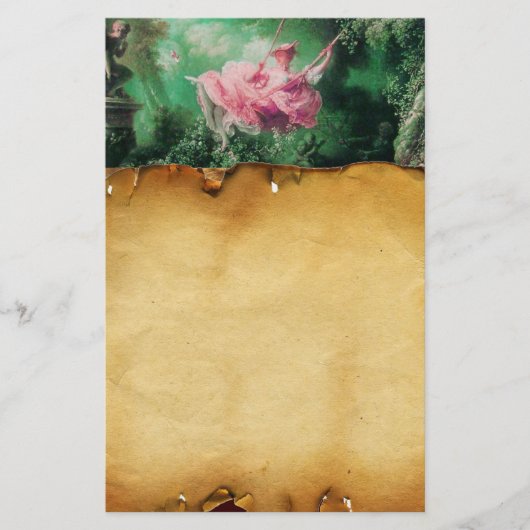 DAS SCHWIMMENDE, braune Pergament, grüne, rosa Fuc Briefpapier (Vorderseite)