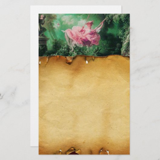 DAS SCHWIMMENDE, braune Pergament, grüne, rosa Fuc Briefpapier (Vorne/Hinten)