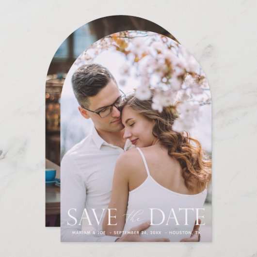 Das Script V Modern 2 Foto Save the Date Arc Einladung (Vorne/Hinten)