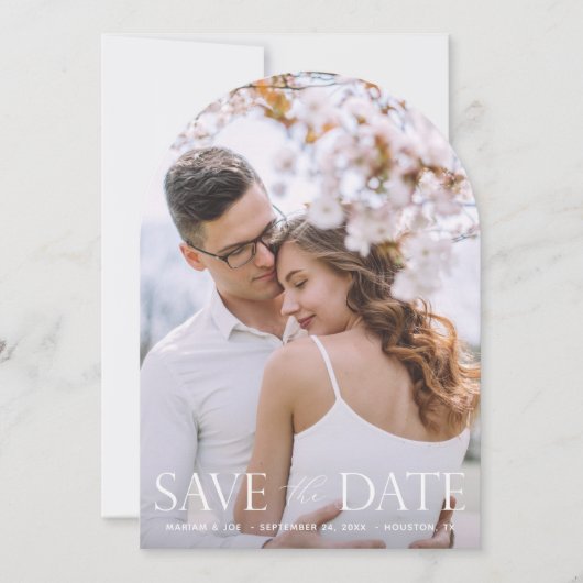 Das Script V Modern 2 Foto Save the Date Arc Einladung (Vorderseite)
