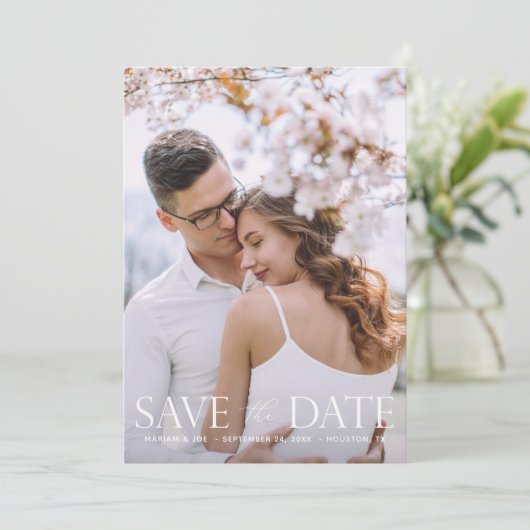 Das Script V Modern 2 Foto Save the Date Einladung (Stehend Vorderseite)