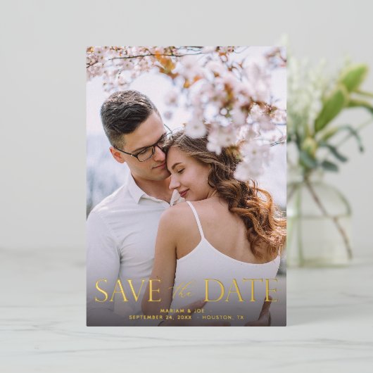 Das Script V Modern 2 Foto Save the Date Folieneinladung (Stehend vorne)