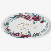 Das Segen-Party der burgundy Floral Mother Pappteller (Schrägansicht)