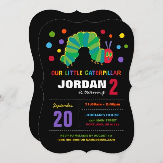 Das sehr unglückliche Raupe-Chalkboard zum Geburts Einladung (Vorne/Hinten)