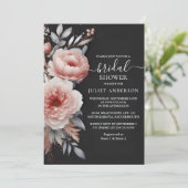 Das Seidenrosa Boho Peony Dusty Rose Brautparty Einladung (Stehend Vorderseite)