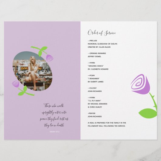 Das Service-Programm "Love One Lavender Rose" Flyer (Hinten)