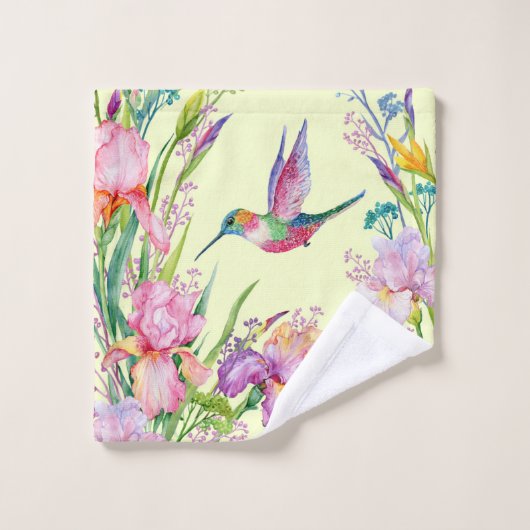 Das Set "Gelbes Hummingbird Garden Bath Towel" (Waschlappen)