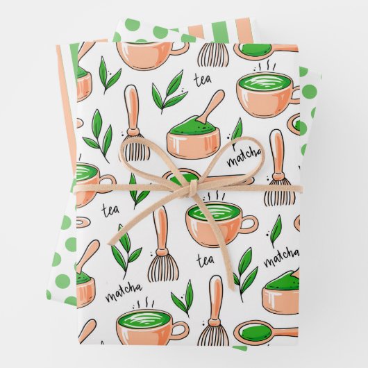 Das Set "Healthy Matcha Green Tea Wrapping Paper"  Geschenkpapier Set (Beispiel)