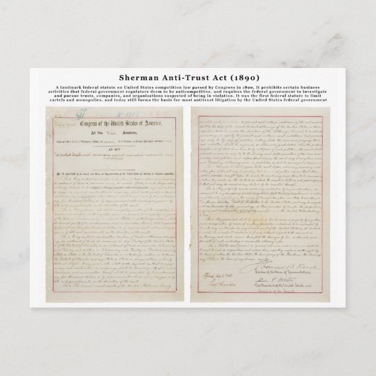 Das Sherman Antitrust Act vom 2. Juli 1890 Postkarte (Vorderseite)