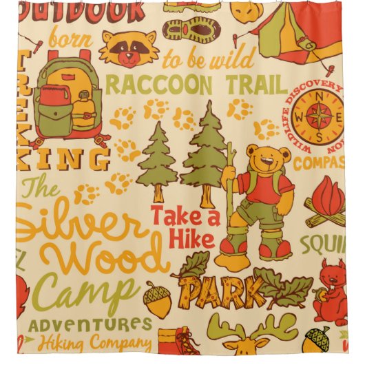 Das silberne Holzlager,süße Figuren nahtlos Duschvorhang (Vorderseite)