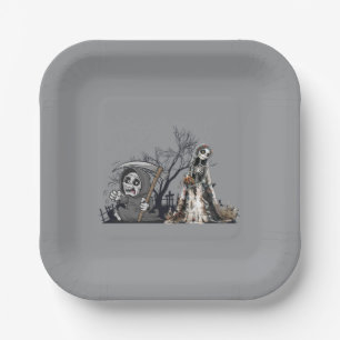 Das Skelett und die Corpse Bride. Pappteller