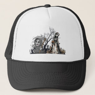 Das Skelett und die Corpse Bride. Truckerkappe