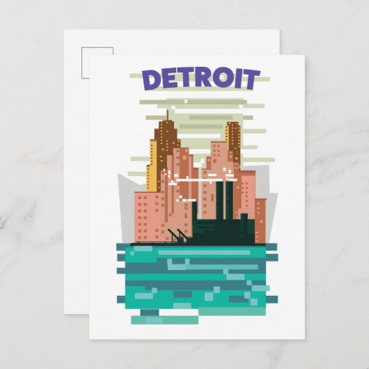 Das Skyline-Poster von Detroit City. Einladungspostkarte (Vorne/Hinten)
