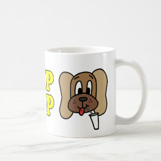 Das Slurp u. Derp Logo (3), gelb auf weißer Tasse