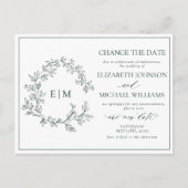 Das Smaragdgrüne Wappen Monogramm ändert das Datum Einladungspostkarte (Vorderseite)