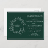 Das Smaragdgrüne Wappen Monogramm ändert das Datum Einladungspostkarte (Vorne/Hinten)