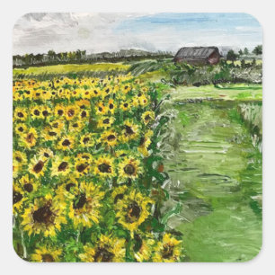 Das Sonnenblumenfeld von Willowcatdesigns  Quadratischer Aufkleber