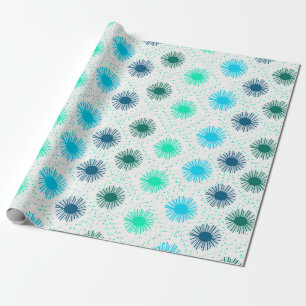 Das Sonnenburstdesign des Mitteljahrhunderts in Bl Geschenkpapier