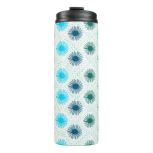 Das Sonnenburstdesign des Mitteljahrhunderts in Bl Thermosbecher