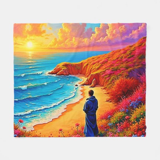 Das Sonnenset Beach Solitude Design Fleecedecke (Vorderseite (Horizontal))