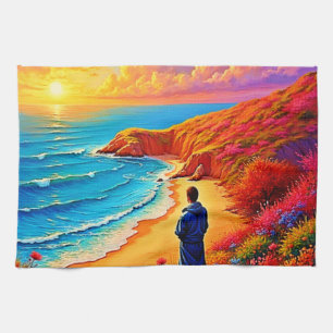 Das Sonnenset Beach Solitude Design Geschirrtuch