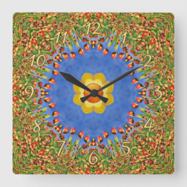 Das sonnige Vintag-orange-gelbe Kaleidoskop Quadratische Wanduhr