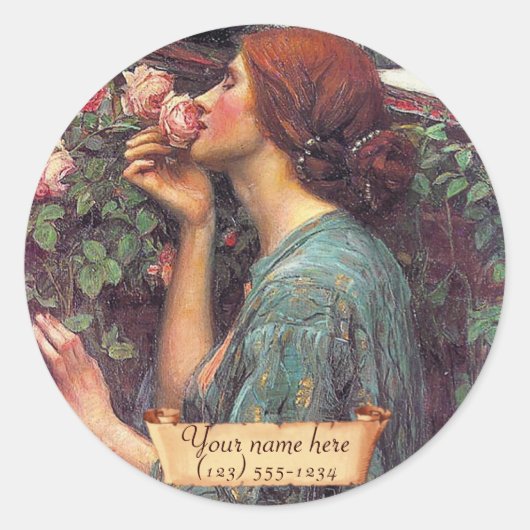 "Das Soul der Rose" Pre-Raphaelite-Buchzeichen Runder Aufkleber (Vorderseite)