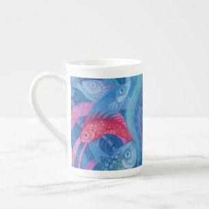 Das Spawnschen, der Fisch, Rosa und Blau, das Unte Porzellantasse