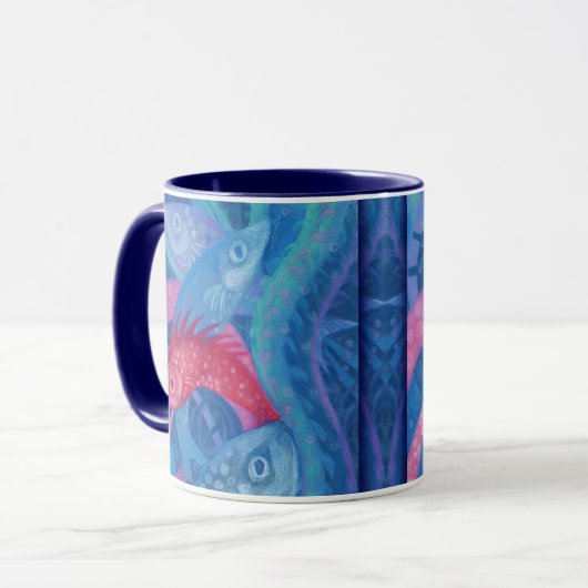 Das Spawnschen, der Fisch, Rosa und Blau, das Unte Tasse (Vorderseite Links)