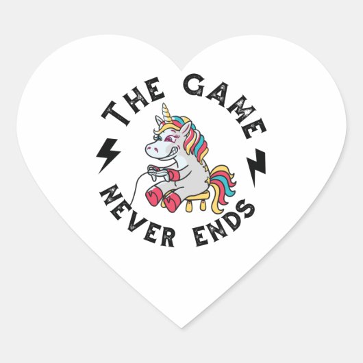 Das Spiel endet nie für Unicorns Herz-Aufkleber (Vorderseite)
