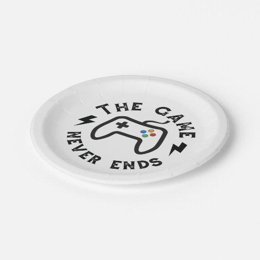 Das Spiel endet nie Pappteller (Schrägansicht)