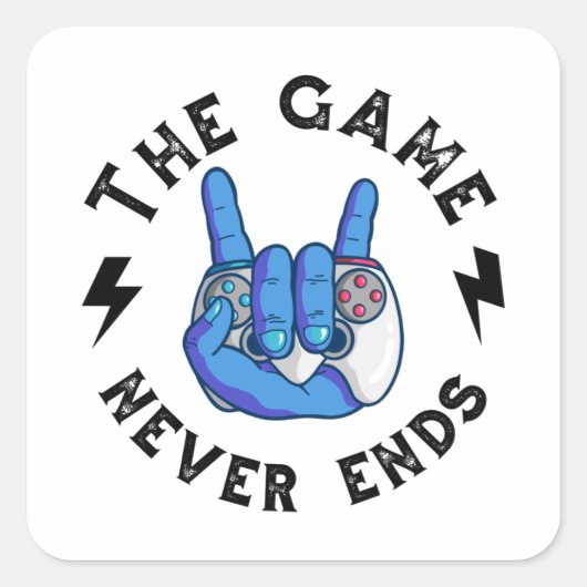 Das Spiel endet nie Quadratischer Aufkleber (Vorderseite)