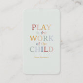 Das Spiel ist das Werk des Kindes Maria Montessori Visitenkarte (Vorderseite)
