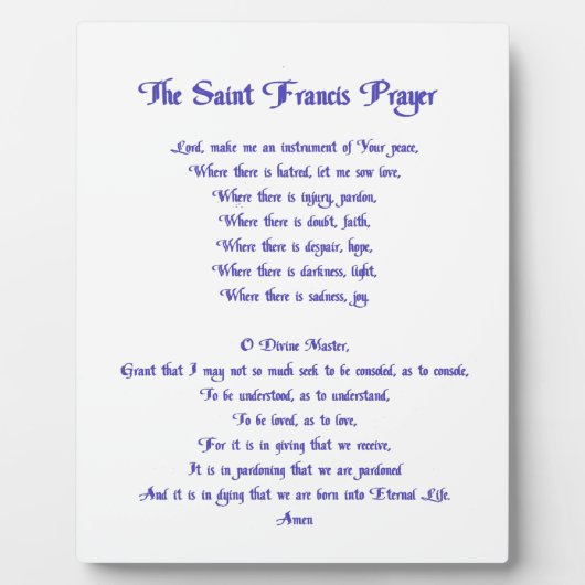 Das St. Francis Gebet Fotoplatte (Vorderseite)