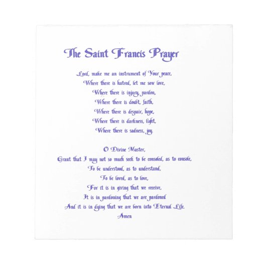 Das St. Francis Gebet Notizblock (Vorderseite)