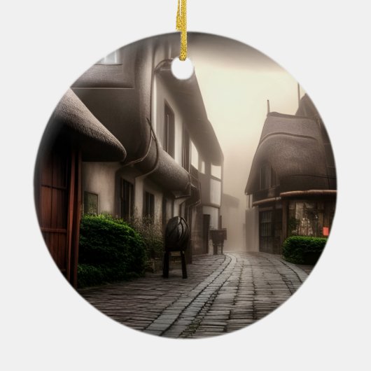 Das Stadtzentrum von Hobbiton am Foggy Day Keramik Ornament (Hinten)