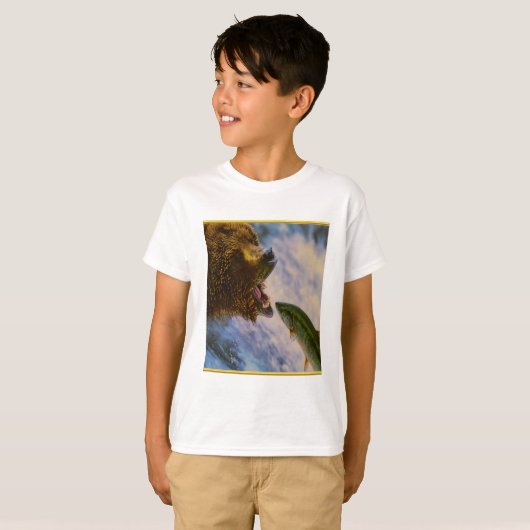 Das StahlkopfLachsspringen in Grizzlybären mouth T-Shirt (Vorne ganz)