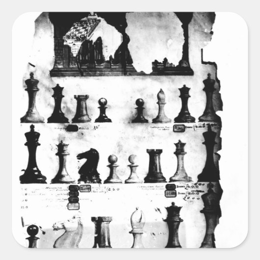 Das Staunton Chessmen Patent Zeichnend Quadratischer Aufkleber (Vorderseite)