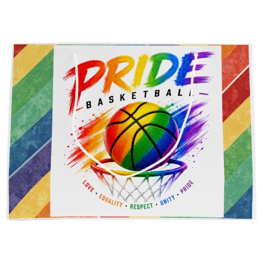 Das Stolz-Basketball-Regenbogendesign Große Geschenktüte (Vorderseite)