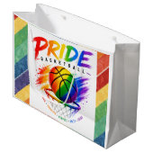 Das Stolz-Basketball-Regenbogendesign Große Geschenktüte (Vorderseite Schrägansicht)