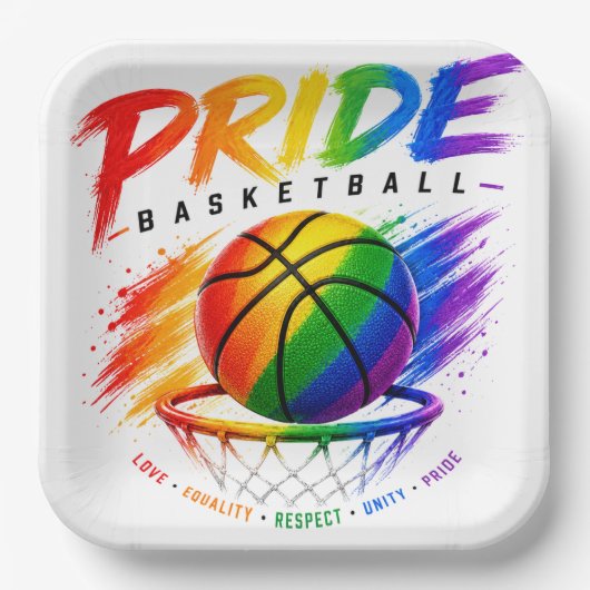 Das Stolz-Basketball-Regenbogendesign Pappteller (Vorderseite)