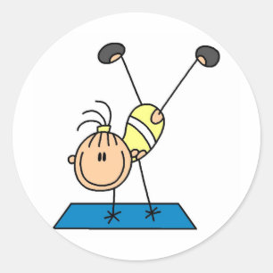 Das Strichfigur-Mädchengymnast-Handeln dreht Runder Aufkleber