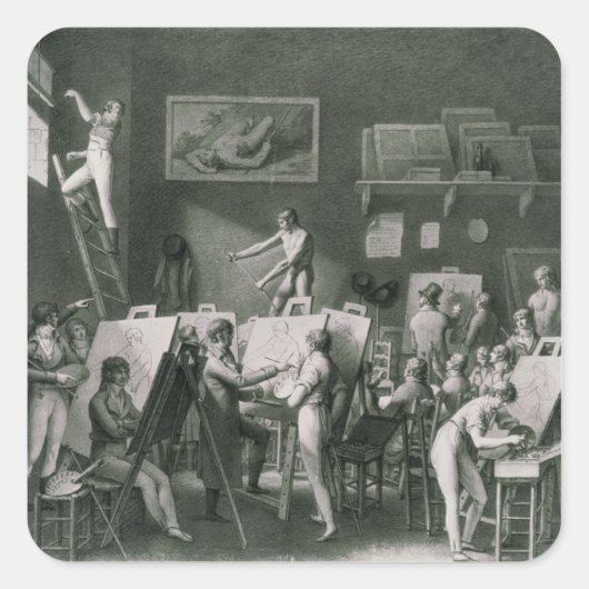 Das Studio von Jacques Louis David Quadratischer Aufkleber (Vorderseite)